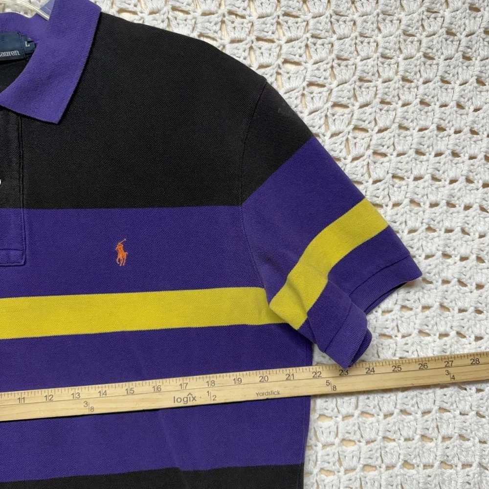 VTG 90s Polo Ralph Lauren Polo Shirt Mens Sz L Purple Black Yellow Red Striped